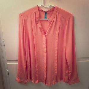Peach hidden button, button down blouse
